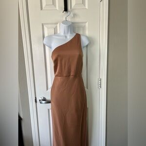 BHLDN asymmetrical Dylan one shoulder satin side slit gown Size 0 US